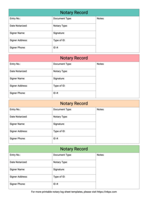 Printable Notary Log Sheet