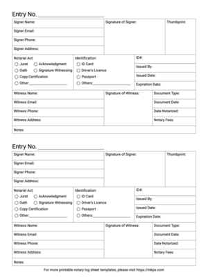 Free Printable Detailed Notary Log Sheet