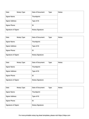 Free Printable Plain Notary Log Sheet