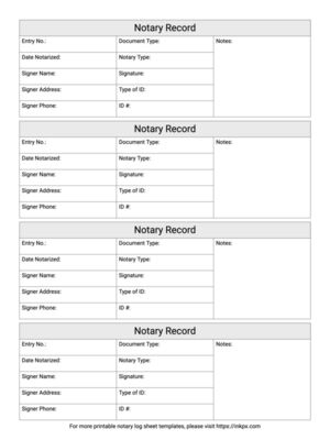 Free Printable Simple Notary Log Sheet Template