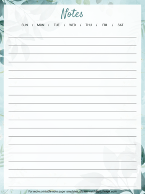 Free Printable Leaves Background Note Page Template