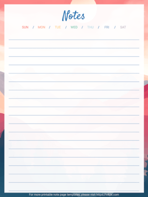 Free Printable Simple Style Mountain Sunset Note Page Template