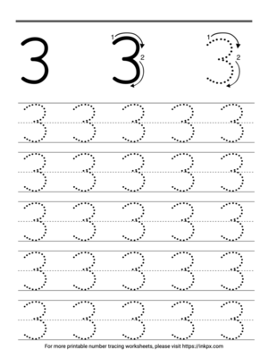 Free Printable Number 3 Tracing Worksheets in PDF, PNG and JPG Formats ...