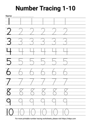 Printable Simple 1-10 Number Tracing Worksheet