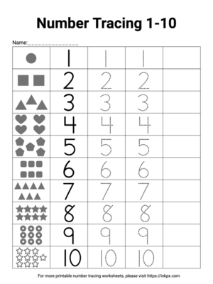 Printable Black and White 1-10 Number Tracing Worksheet
