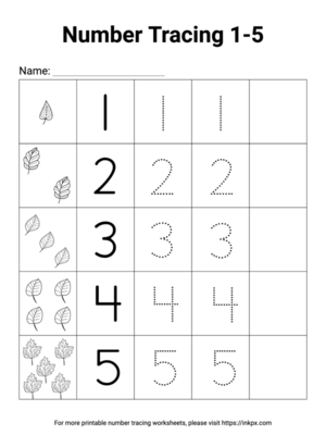 Printable Black and White 1-5 Number Tracing Worksheet
