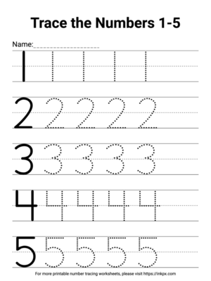 Printable Simple 1-5 Number Tracing Worksheet