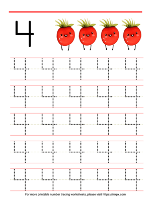 Free Printable Count & Trace Number 4 Tracing Worksheet