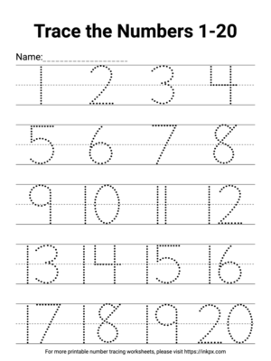 Printable Minimalist 1-20 Number Tracing Worksheet