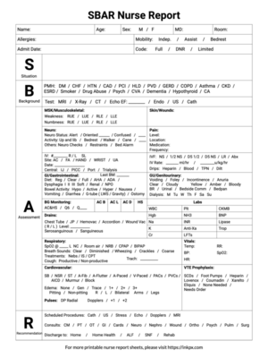 Free Printable SBAR Nurse Report Sheet