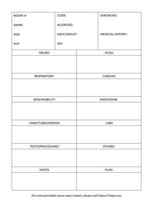 Free Printable Simple Nurse Report Sheet