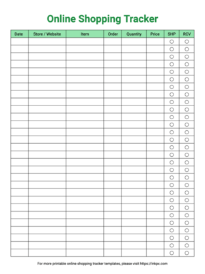 Free Printable Green Color Simple Online Shopping Tracker Template