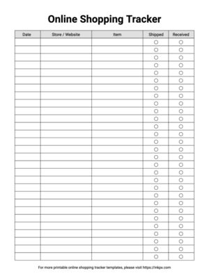 Free Printable Plain Online Purchases Tracker Template