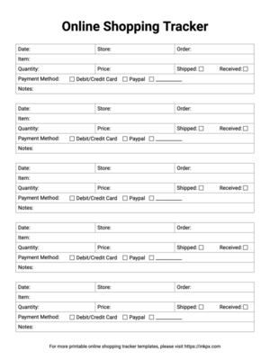 Free Printable Online Shopping Tracker Template