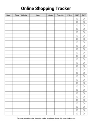 Free Printable Simple Online Shopping Tracker Template
