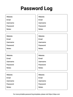 Free Printable Simple Black and White Password Log Template