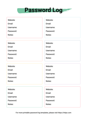 Free Printable Simple Colorful Password Log Template