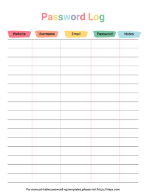 Free Printable Colorful Narrow Table Password Tracker Template