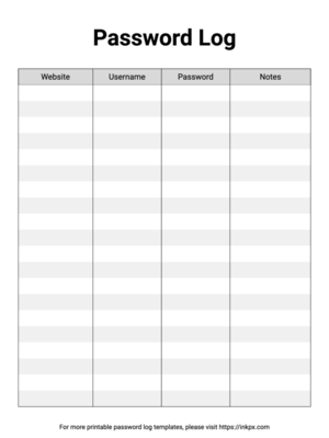 Free Printable Striped Table Password Log Template