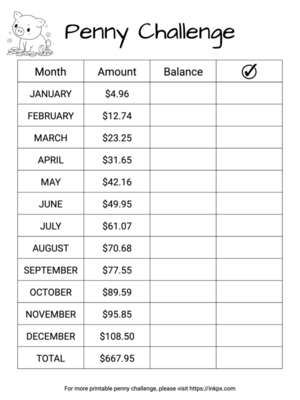 Free Printable 12 Month Penny Challenge Chart