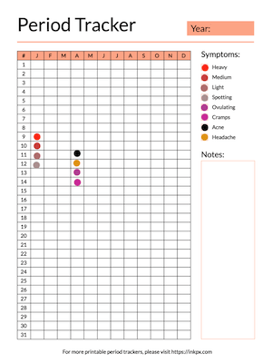 Printable Colorful Table Style Period Tracker