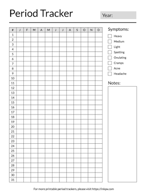 Printable Simple Table Style Period Tracker