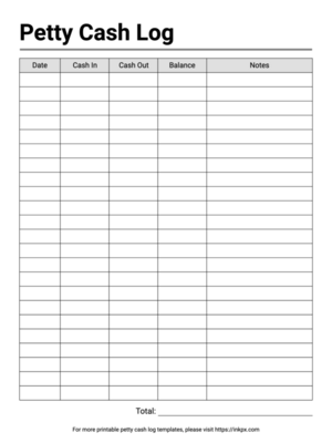 Free Printable Minimalist Petty Cash Log