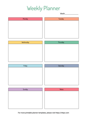 Printable Colorful Tab Style Weekly Planner