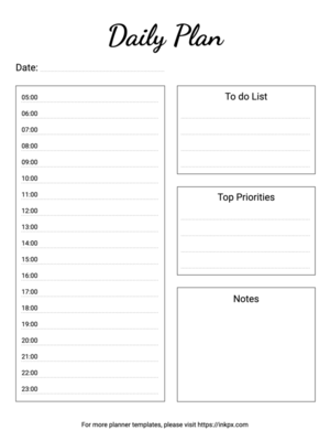 Free Printable Clean Style Daily Planner Template