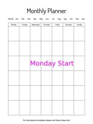 Printable Undated Monthly Planner(Monday Start)