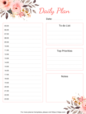 Free Printable Floral Style Daily Planner Template
