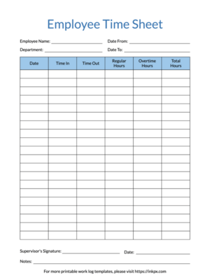 Printable Colored Employee Time Sheet Template
