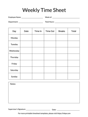 Printable Simple Weekly Time Sheet Template