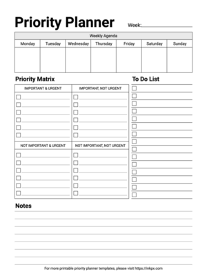 Free Printable Simple Weekly Priority Planner Template