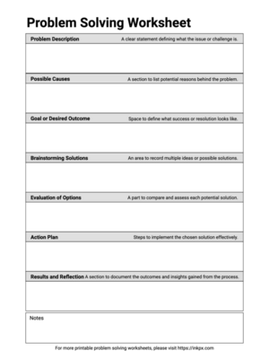 Free Printable Table Style Problem Solving Worksheet
