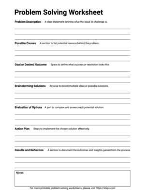 Free Printable Plain Problem Solving Worksheet
