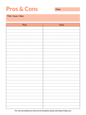 Free Printable Minimalist Colored Lined Pros and Cons Template