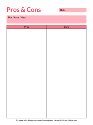 Printable Pros and Cons List Templates
