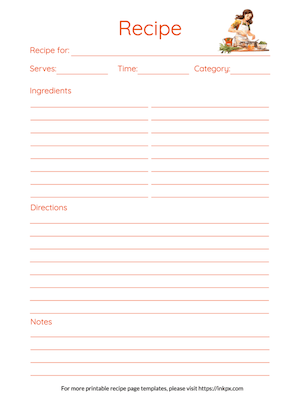 Printable Colored Line Style Recipe Page Template