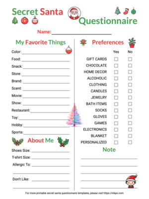 Free Printable Colorful Secret Santa Sheet