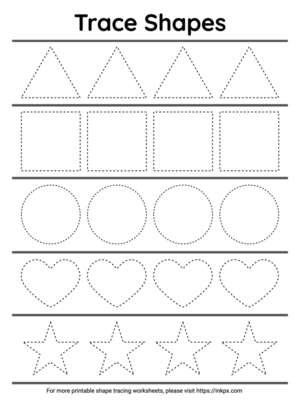 Free Printable Black and White 5 Shape Tracing Worksheet