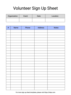Free Printable Event Style Volunteer Sign Up Sheet Template