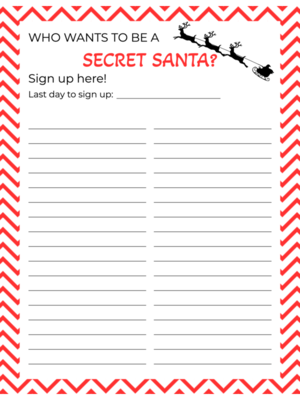 Free Printable Red Stripe Style Secret Santa Sign Up Sheet Template