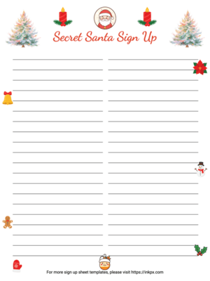 Free Printable Colorful Clean Style Secret Santa Sign Up Sheet Template