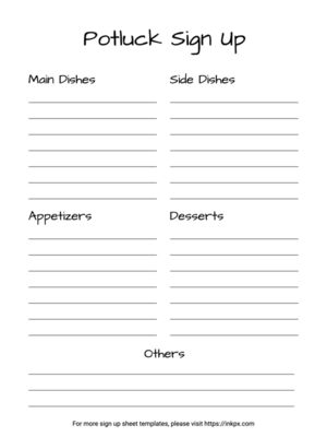 Free Printable Two Side Style Potluck Sign Up Sheet Template