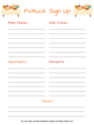 Free Printable Colorful Two Side Style Potluck Sign Up Sheet