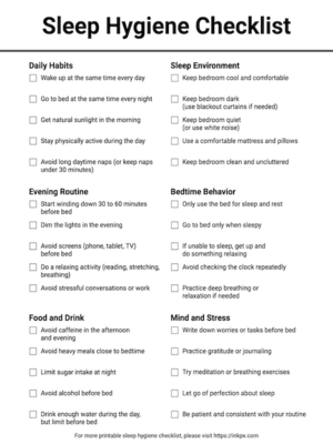 Free Printable Simple Sleep Hygiene Checklist