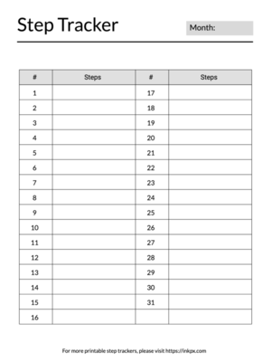 Printable 31 Days Monthly Step Tracker