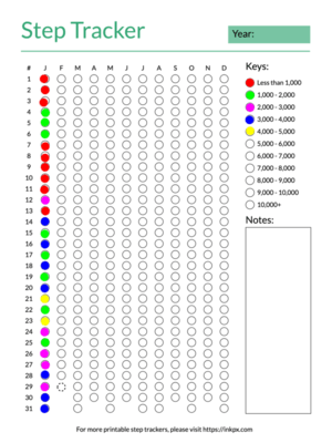 Printable Colored Checkbox Style Yearly Step Tracker