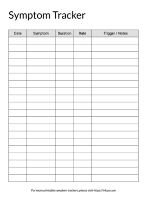 Free Printable Simple Table Style Symptom Tracker